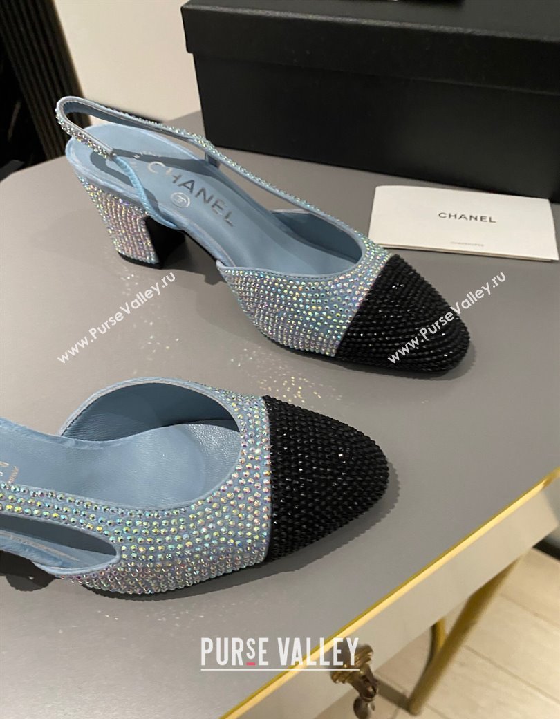 Chanel Strass Slingback Pumps 6.5cm G31318 Blue/Black 2024 1121 (MD-241121129)