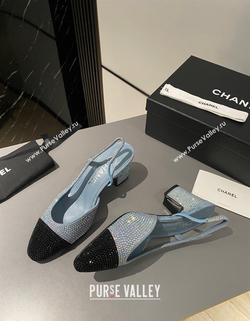 Chanel Strass Slingback Pumps 6.5cm G31318 Blue/Black 2024 1121 (MD-241121129)