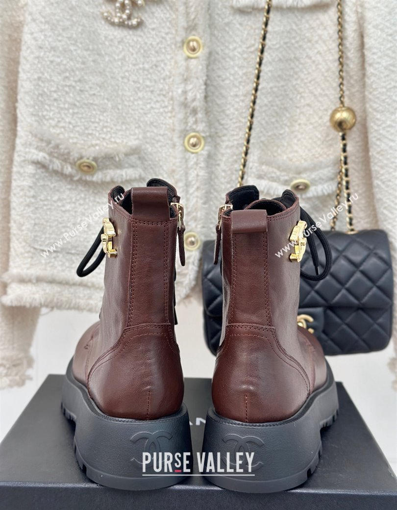 Chanel Lambskin Laced-up Ankle Boots Brown 2024 CH112115 (MD-241121094)