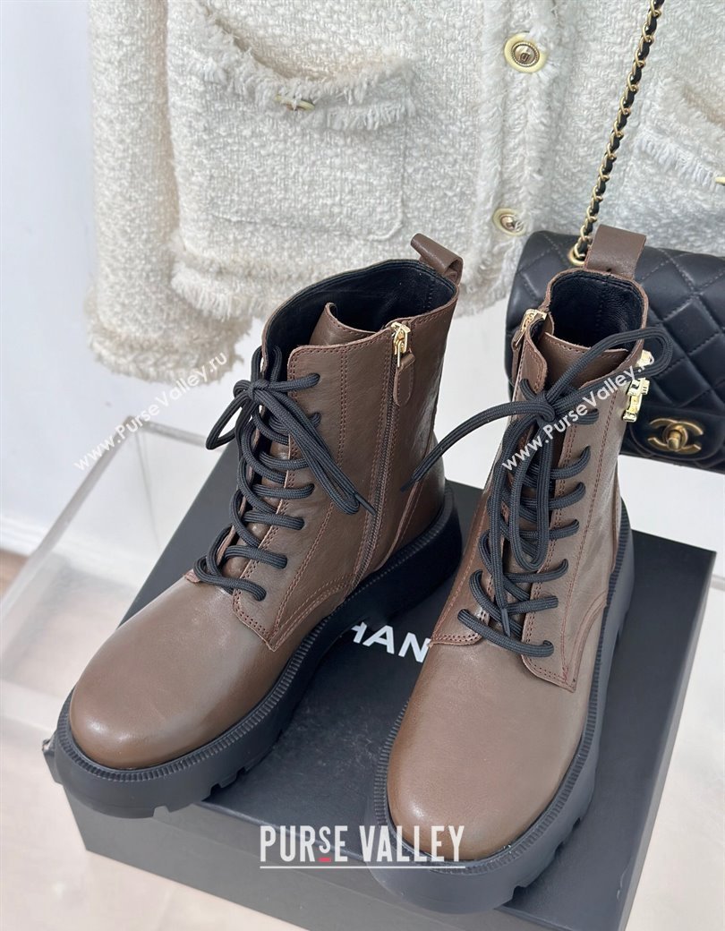 Chanel Lambskin Laced-up Ankle Boots Coffee Brown 2024 CH112115 (MD-241121095)