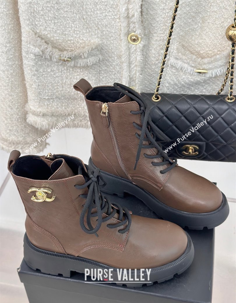 Chanel Lambskin Laced-up Ankle Boots Coffee Brown 2024 CH112115 (MD-241121095)