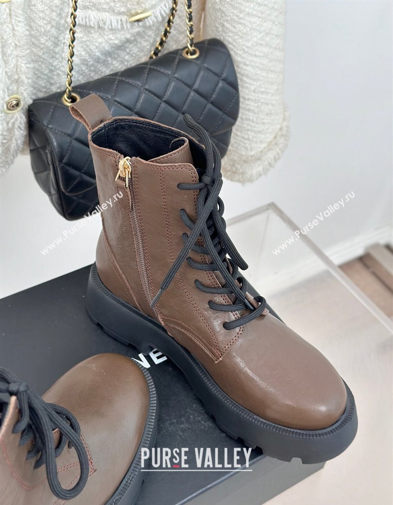 Chanel Lambskin Laced-up Ankle Boots Coffee Brown 2024 CH112115 (MD-241121095)