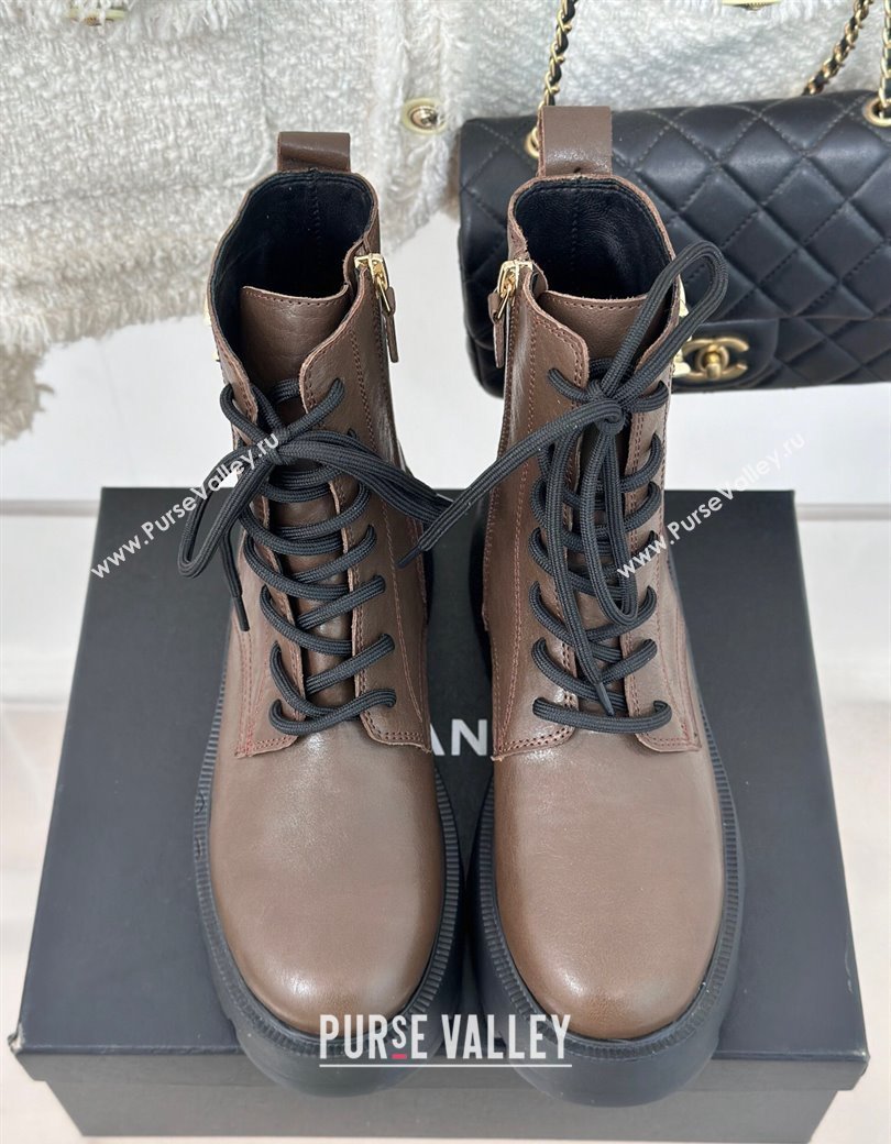 Chanel Lambskin Laced-up Ankle Boots Coffee Brown 2024 CH112115 (MD-241121095)