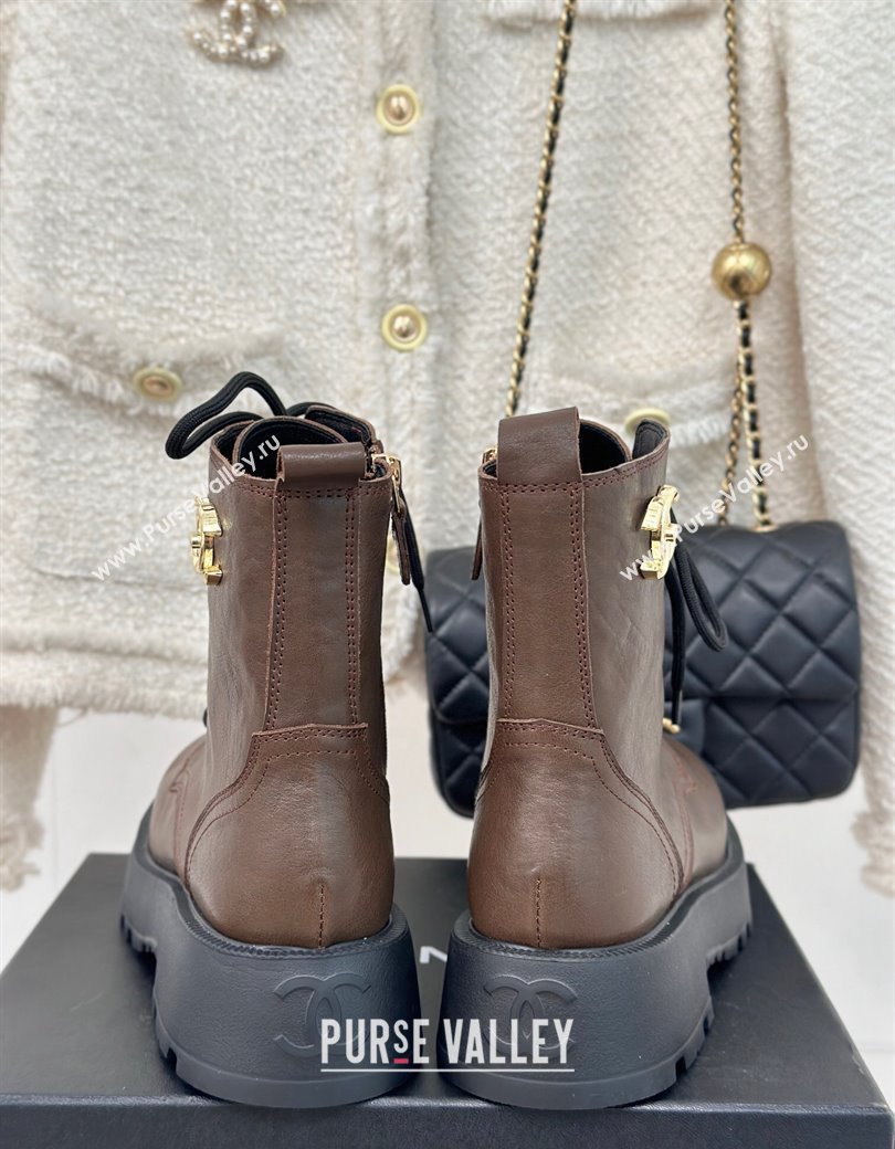 Chanel Lambskin Laced-up Ankle Boots Coffee Brown 2024 CH112115 (MD-241121095)