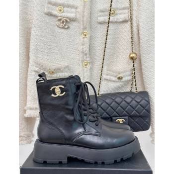 Chanel Lambskin Laced-up Ankle Boots Black 2024 CH112115 (MD-241121096)