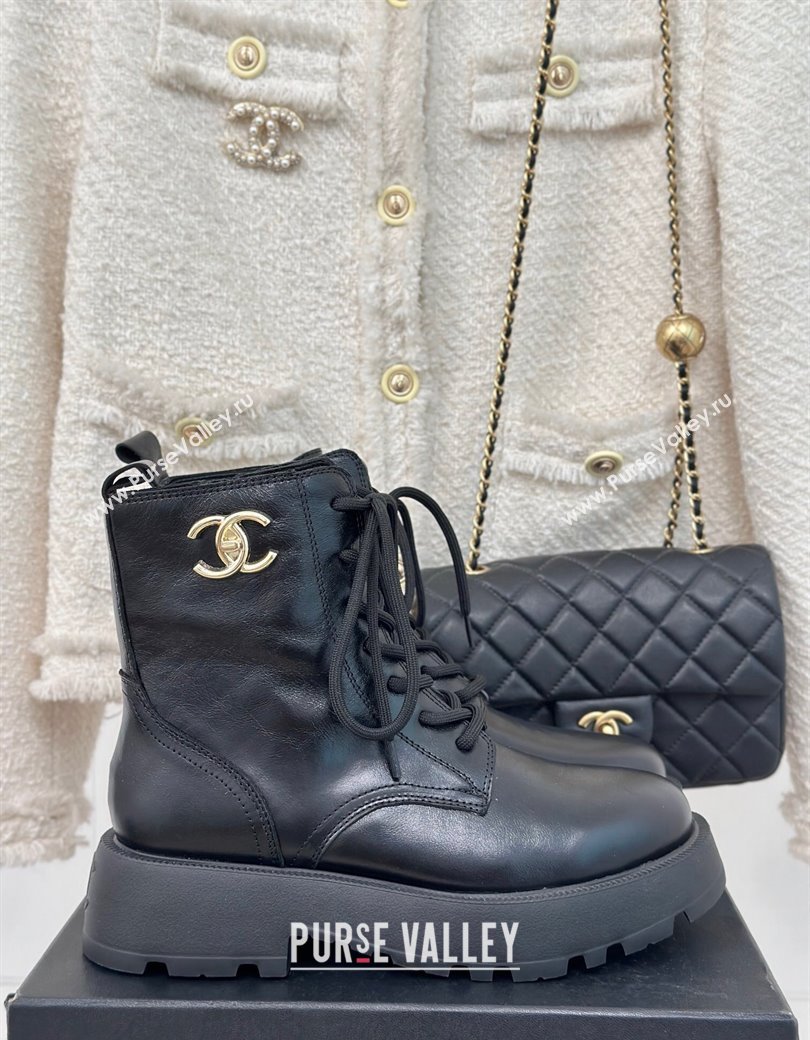 Chanel Lambskin Laced-up Ankle Boots Black 2024 CH112115 (MD-241121096)