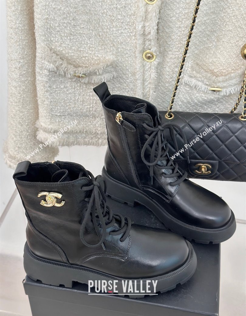 Chanel Lambskin Laced-up Ankle Boots Black 2024 CH112115 (MD-241121096)