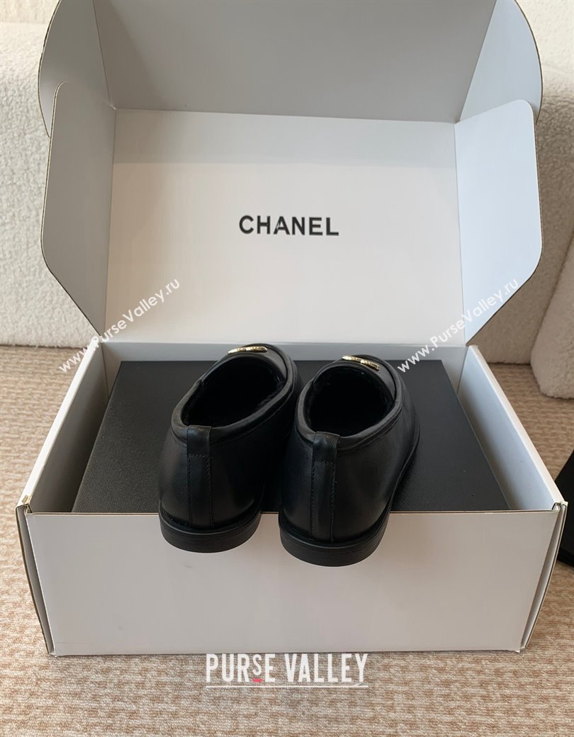 Chanel Calfskin Shearling Wool Loafers Flat Black 2024 CH112005 (JC-2411120024)