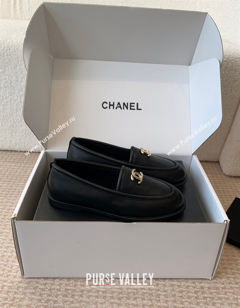 Chanel Calfskin Shearling Wool Loafers Flat Black 2024 CH112005 (JC-2411120024)