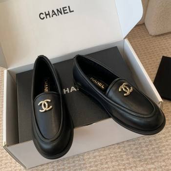 Chanel Calfskin Shearling Wool Loafers Flat Black 2024 CH112005 (JC-2411120024)