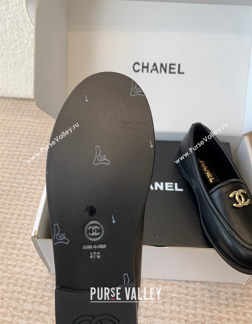 Chanel Calfskin Shearling Wool Loafers Flat Black 2024 CH112005 (JC-2411120024)