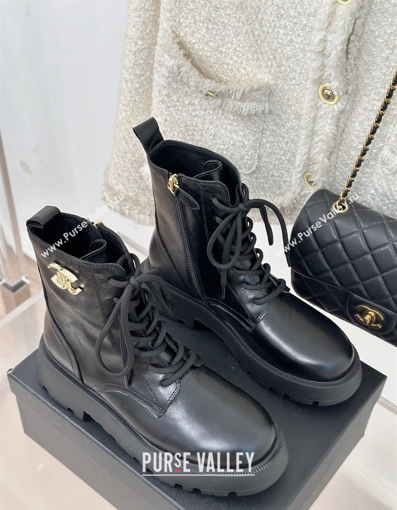 Chanel Lambskin Laced-up Ankle Boots Black 2024 CH112115 (MD-241121096)