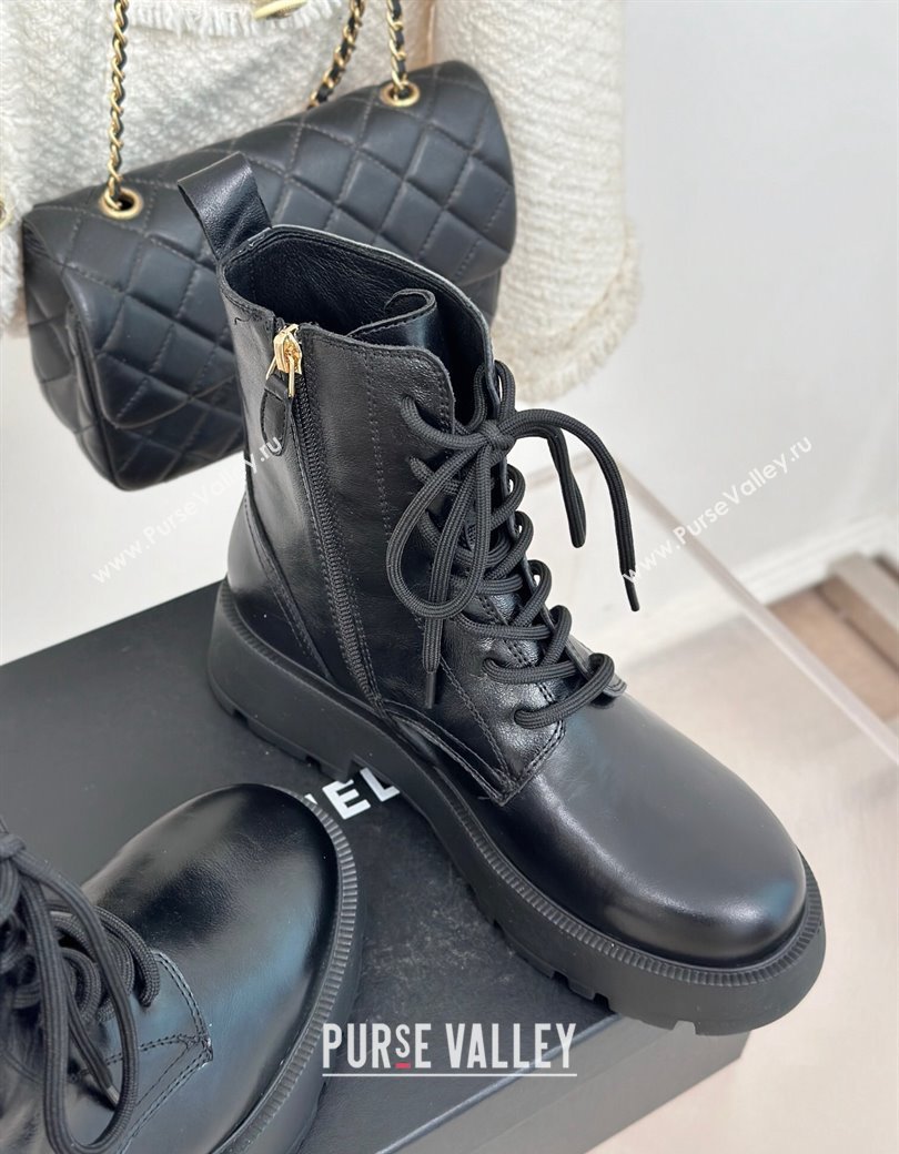 Chanel Lambskin Laced-up Ankle Boots Black 2024 CH112115 (MD-241121096)