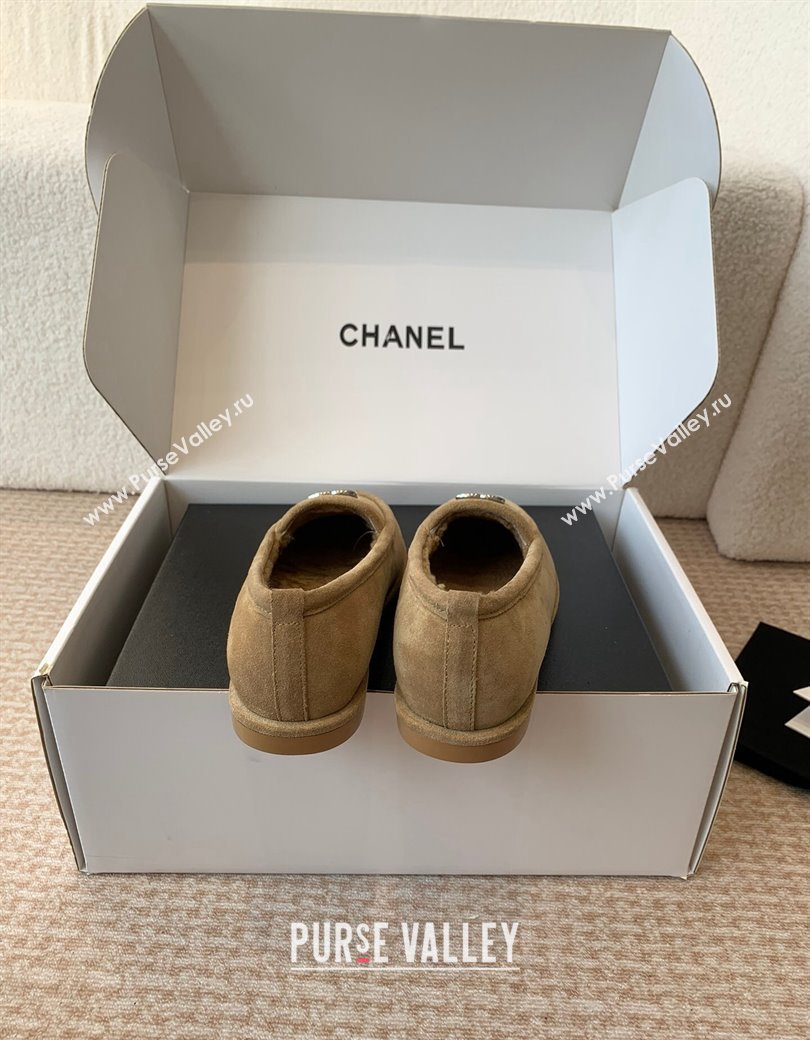 Chanel Suede Shearling Wool Loafers Flat Camel Brown 2024 CH112005 (JC-2411120026)