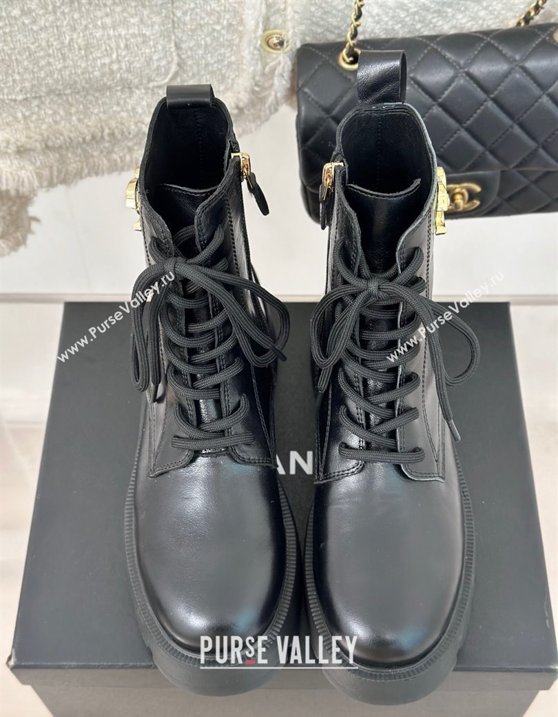 Chanel Lambskin Laced-up Ankle Boots Black 2024 CH112115 (MD-241121096)