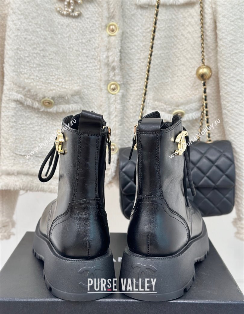 Chanel Lambskin Laced-up Ankle Boots Black 2024 CH112115 (MD-241121096)