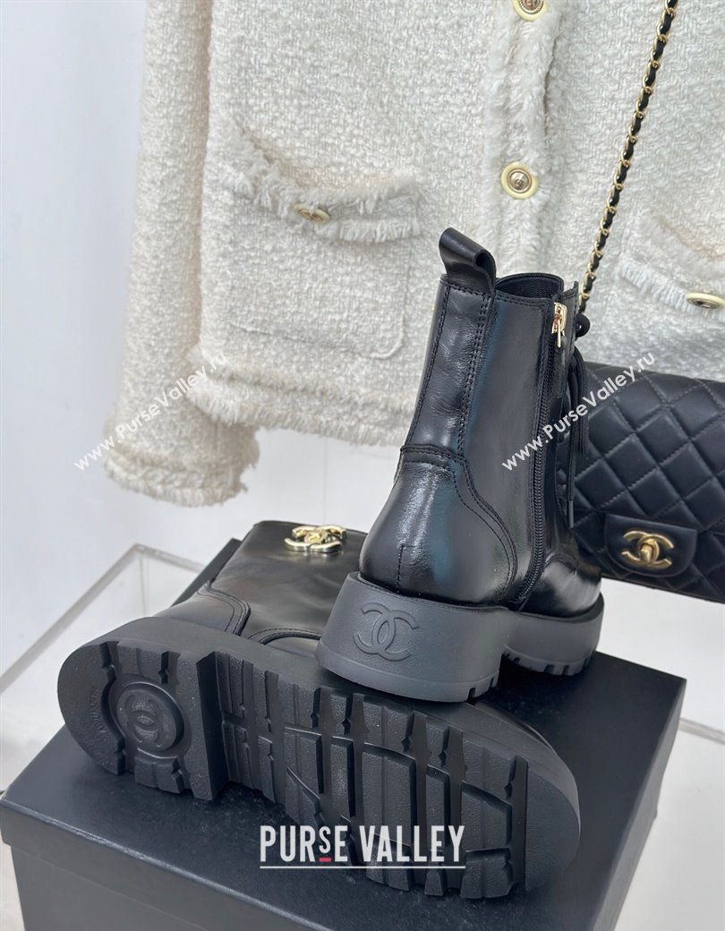 Chanel Lambskin Laced-up Ankle Boots Black 2024 CH112115 (MD-241121096)