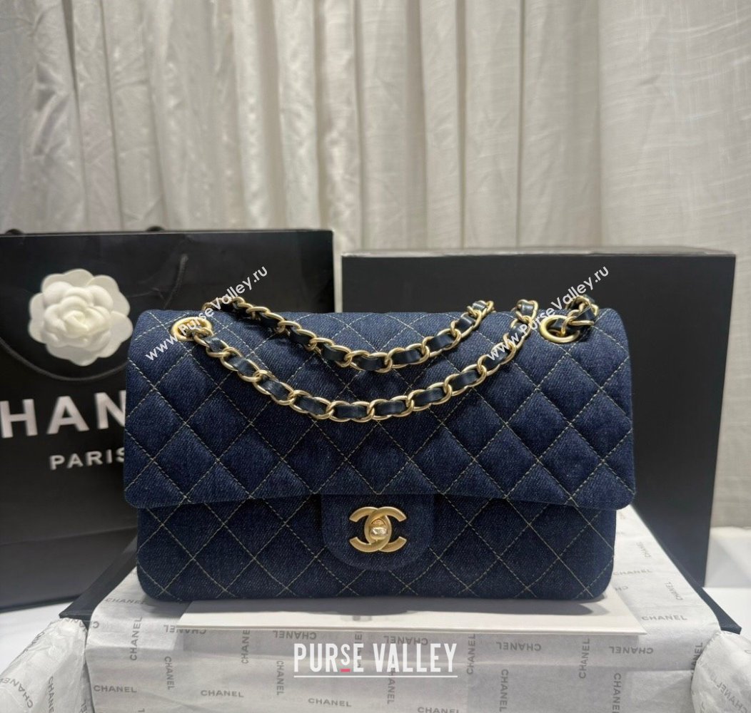 Chanel Quilted Denim Classic Medium Flap bag A01112 Dark Blue 2024 1206 (yezi-241206019)