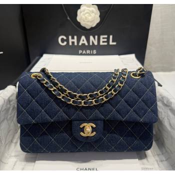 Chanel Quilted Denim Classic Medium Flap bag A01112 Dark Blue 2024 1206 (yezi-241206019)