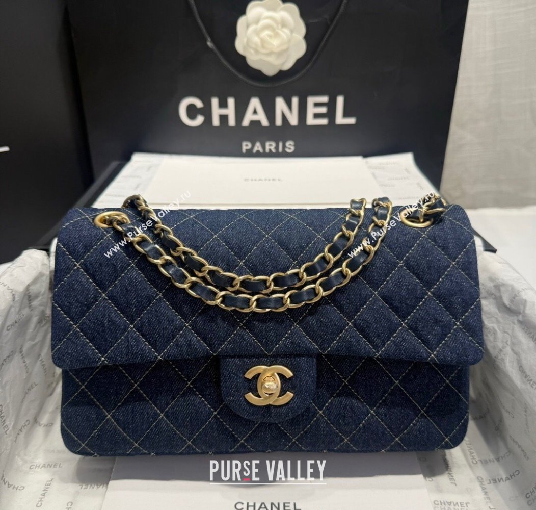 Chanel Quilted Denim Classic Medium Flap bag A01112 Dark Blue 2024 1206 (yezi-241206019)