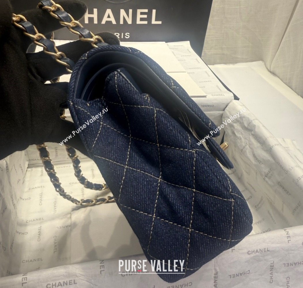 Chanel Quilted Denim Classic Medium Flap bag A01112 Dark Blue 2024 1206 (yezi-241206019)