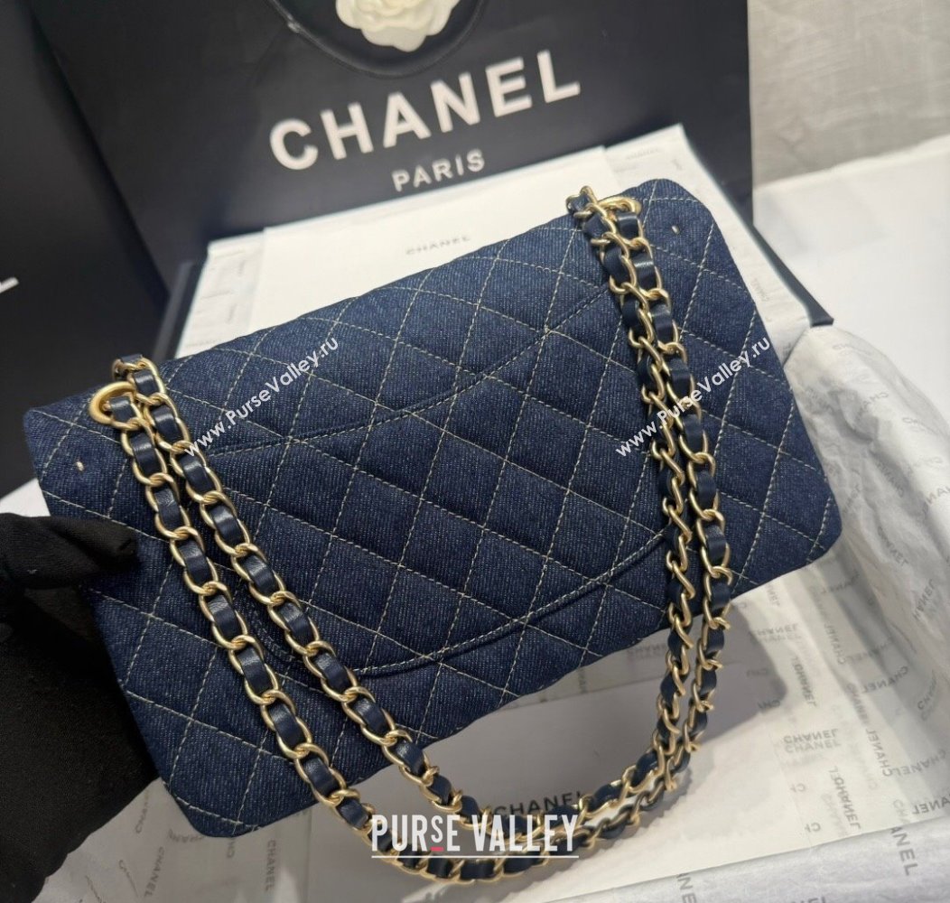 Chanel Quilted Denim Classic Medium Flap bag A01112 Dark Blue 2024 1206 (yezi-241206019)