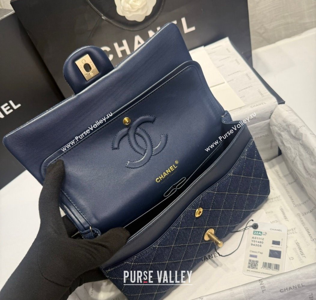 Chanel Quilted Denim Classic Medium Flap bag A01112 Dark Blue 2024 1206 (yezi-241206019)