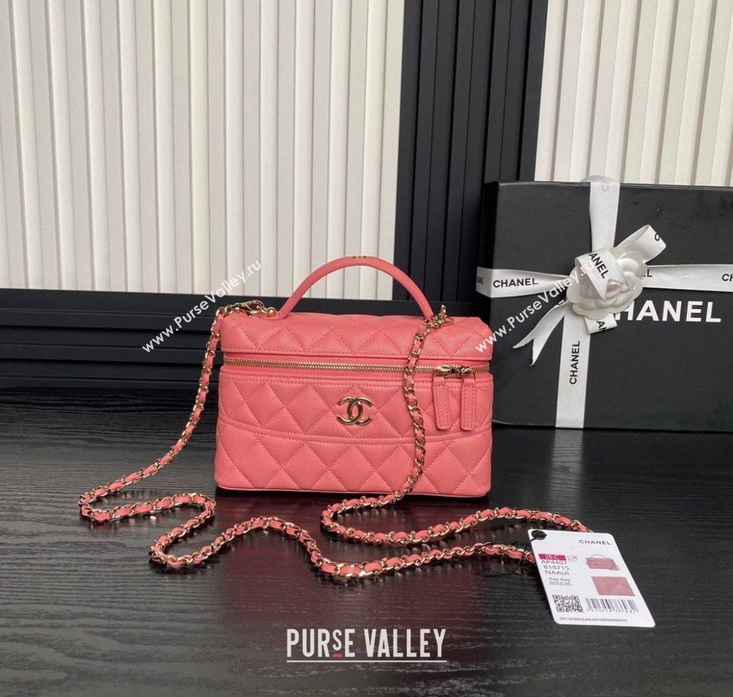 Chanel Grained Calfskin Long Vanity Case bag with Chain AP4407 Pink 2024 (yezi-241206029)