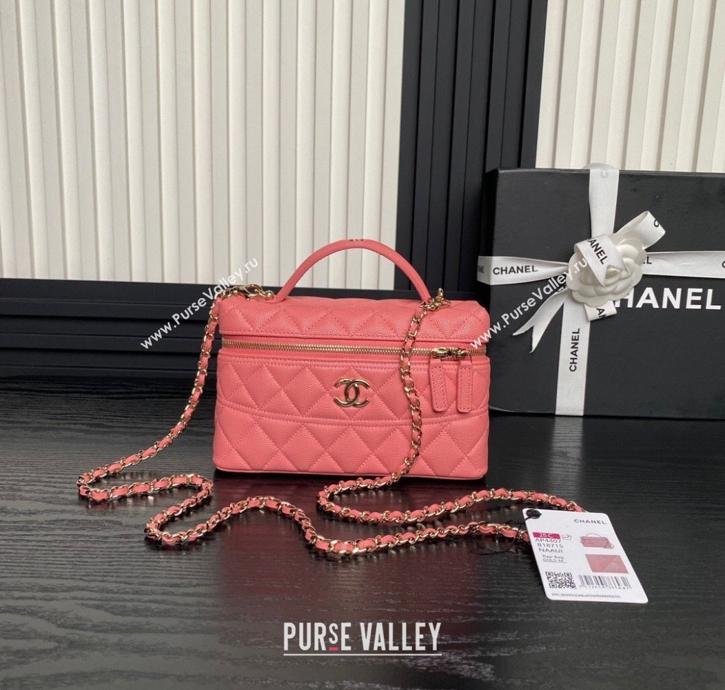 Chanel Grained Calfskin Long Vanity Case bag with Chain AP4407 Pink 2024 (yezi-241206029)