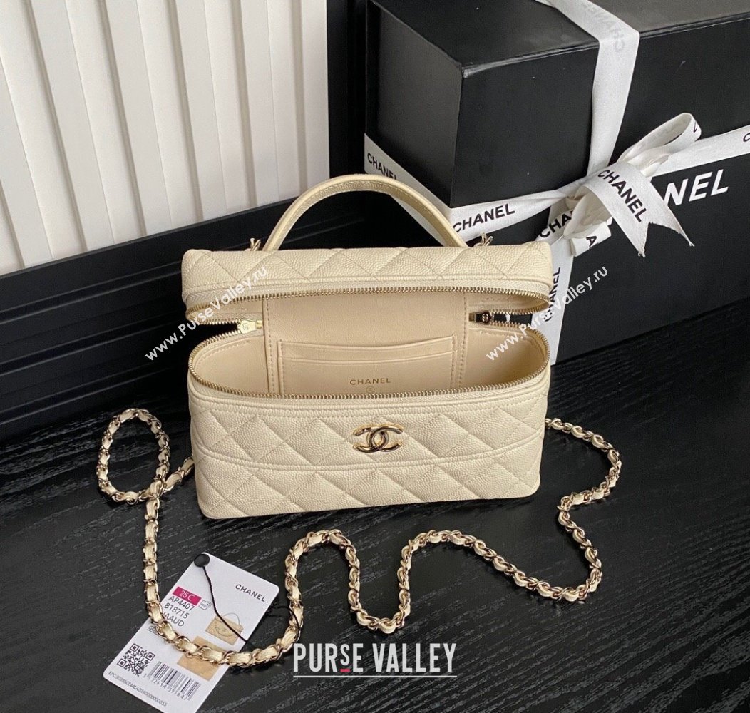 Chanel Grained Calfskin Long Vanity Case bag with Chain AP4407 Light Beige 2024 (yezi-241206030)