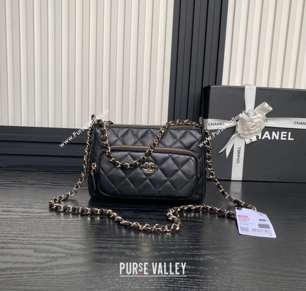 Chanel Shiny Crumpled Lambskin Clutch with Chain AP4348 Black 2024 (yezi-241206039)