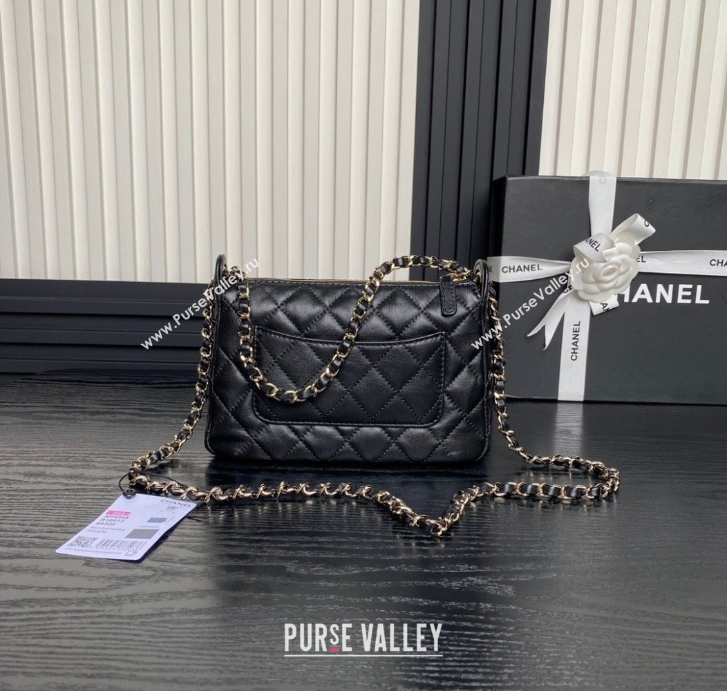 Chanel Shiny Crumpled Lambskin Clutch with Chain AP4348 Black 2024 (yezi-241206039)