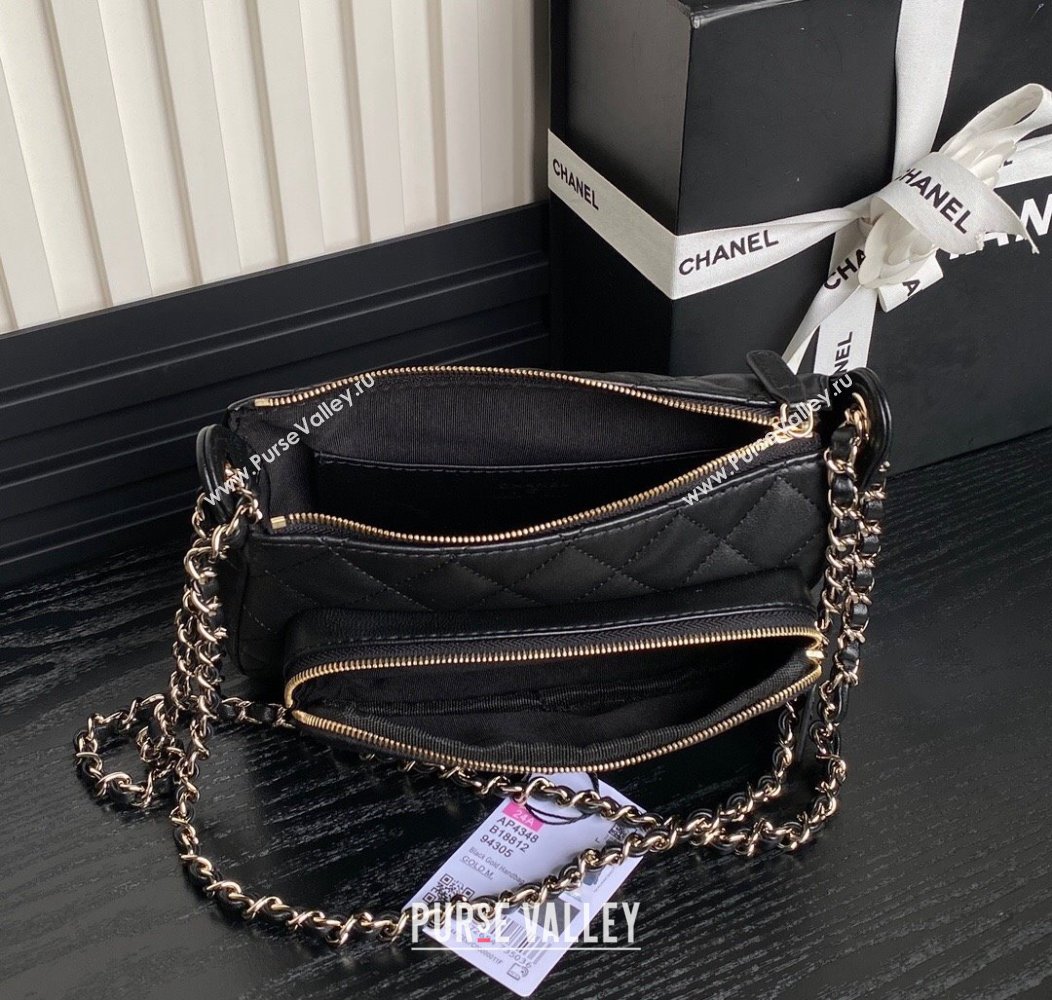 Chanel Shiny Crumpled Lambskin Clutch with Chain AP4348 Black 2024 (yezi-241206039)