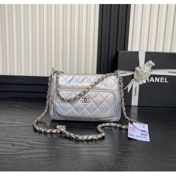 Chanel Iridescent Metallic Lambskin Clutch with Chain AP4348 Silver 2024 (yezi-241206040)