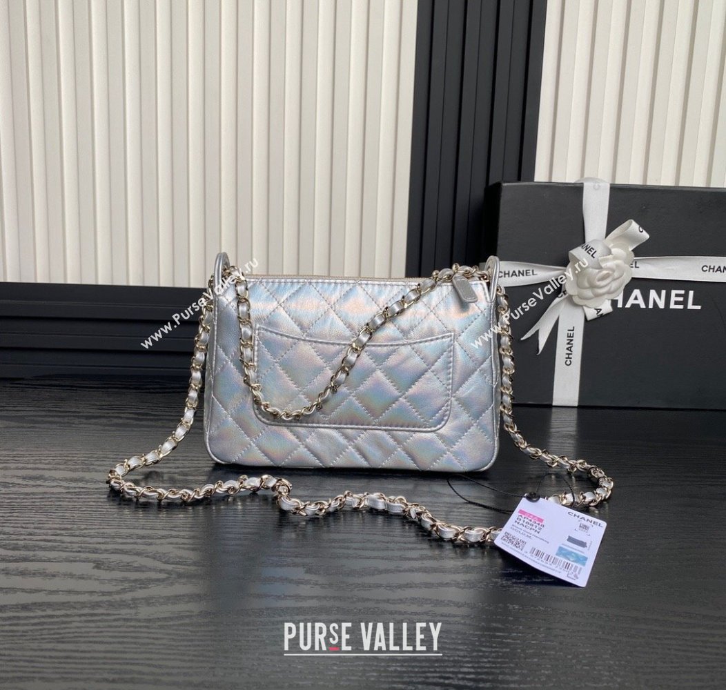 Chanel Iridescent Metallic Lambskin Clutch with Chain AP4348 Silver 2024 (yezi-241206040)