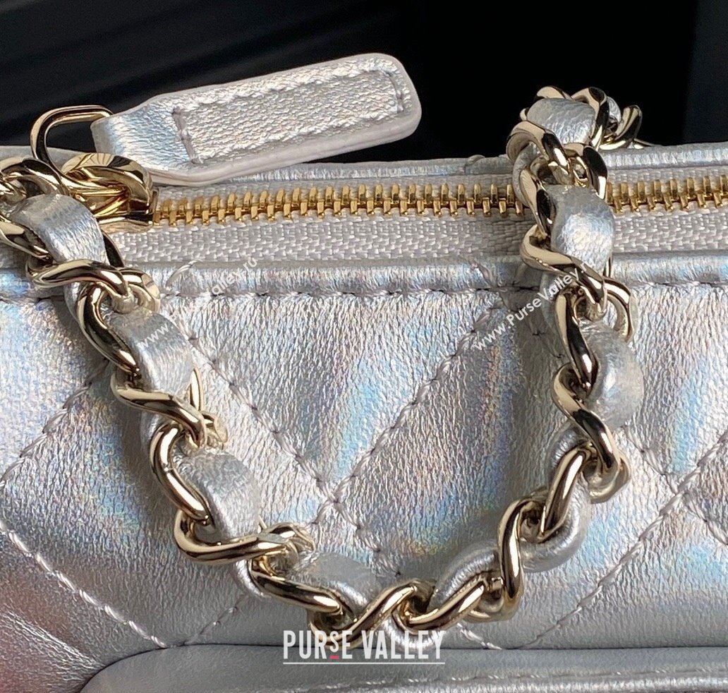 Chanel Iridescent Metallic Lambskin Clutch with Chain AP4348 Silver 2024 (yezi-241206040)