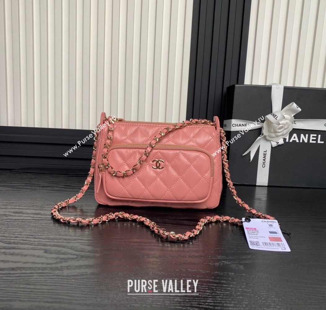 Chanel Shiny Crumpled Lambskin Clutch with Chain AP4348 Pink 2024 (yezi-241206041)