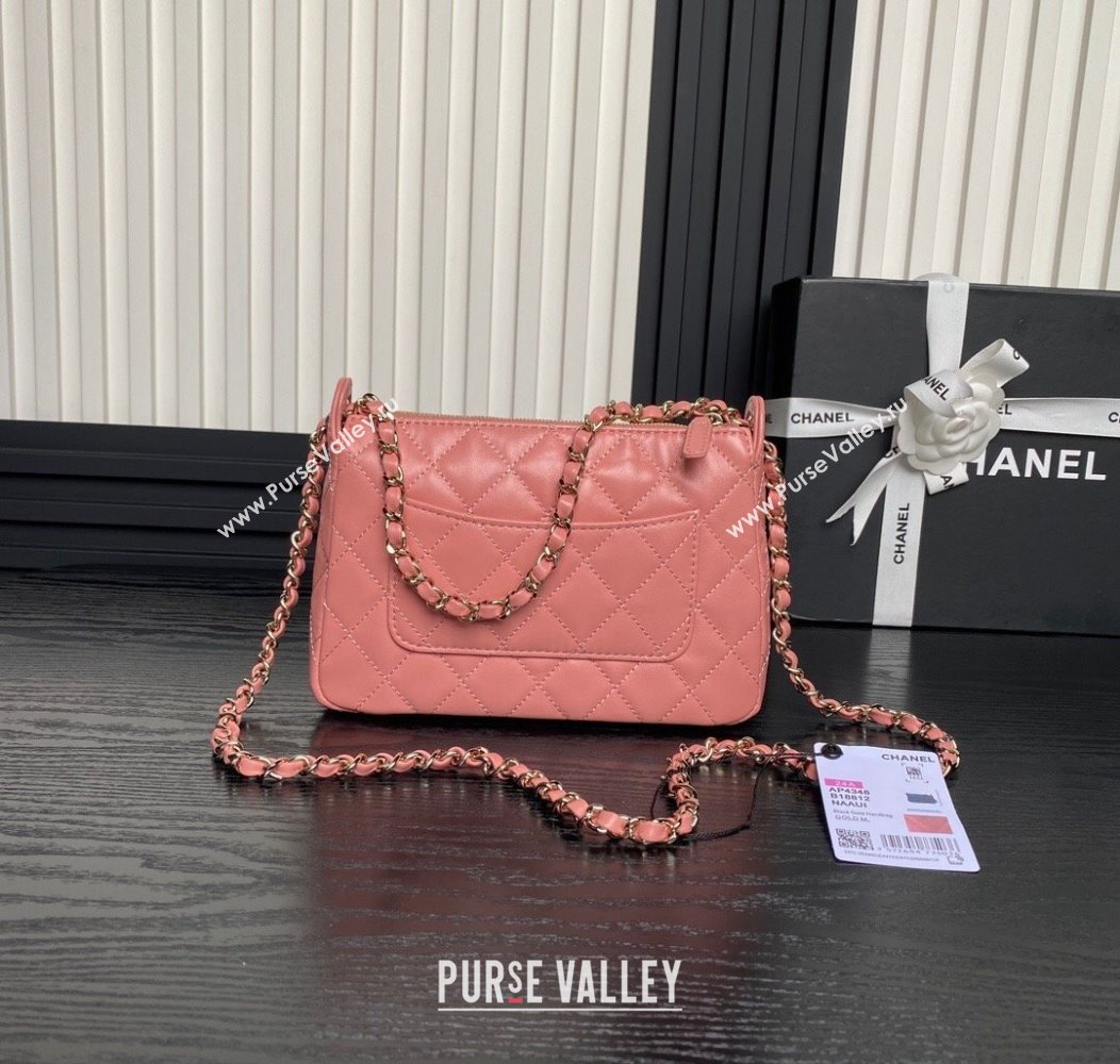 Chanel Shiny Crumpled Lambskin Clutch with Chain AP4348 Pink 2024 (yezi-241206041)