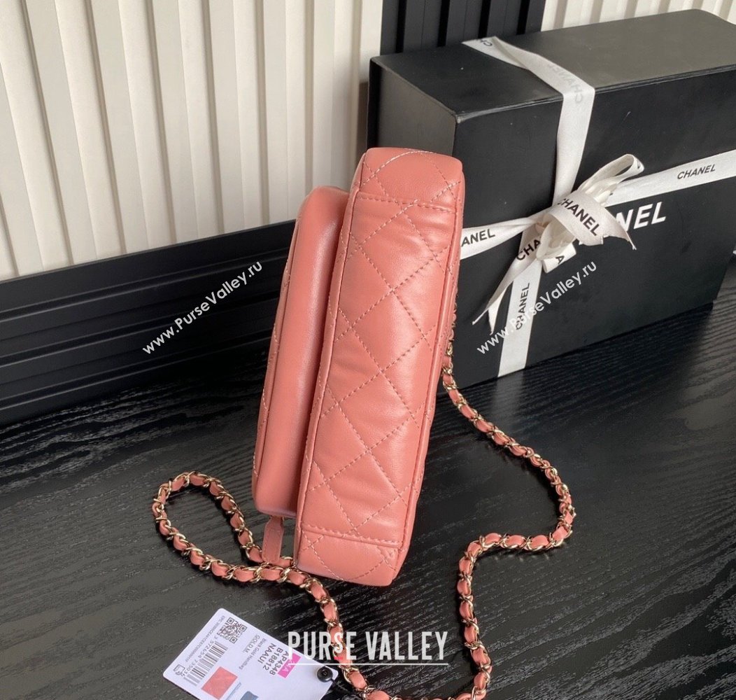 Chanel Shiny Crumpled Lambskin Clutch with Chain AP4348 Pink 2024 (yezi-241206041)