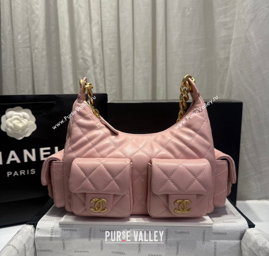 Chanel Shiny Lambskin Large Hobo Bag AS5339 Light Pink 2024 1206 (yezi-241206007)