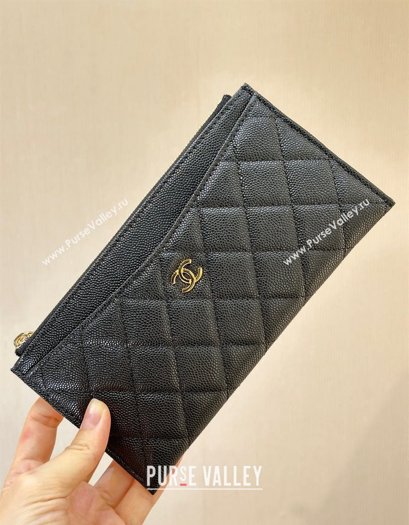 Chanel Grained Calfskin Bill Holder Pouch Black/Gold 2024 A84107 (SSZ-241206048)