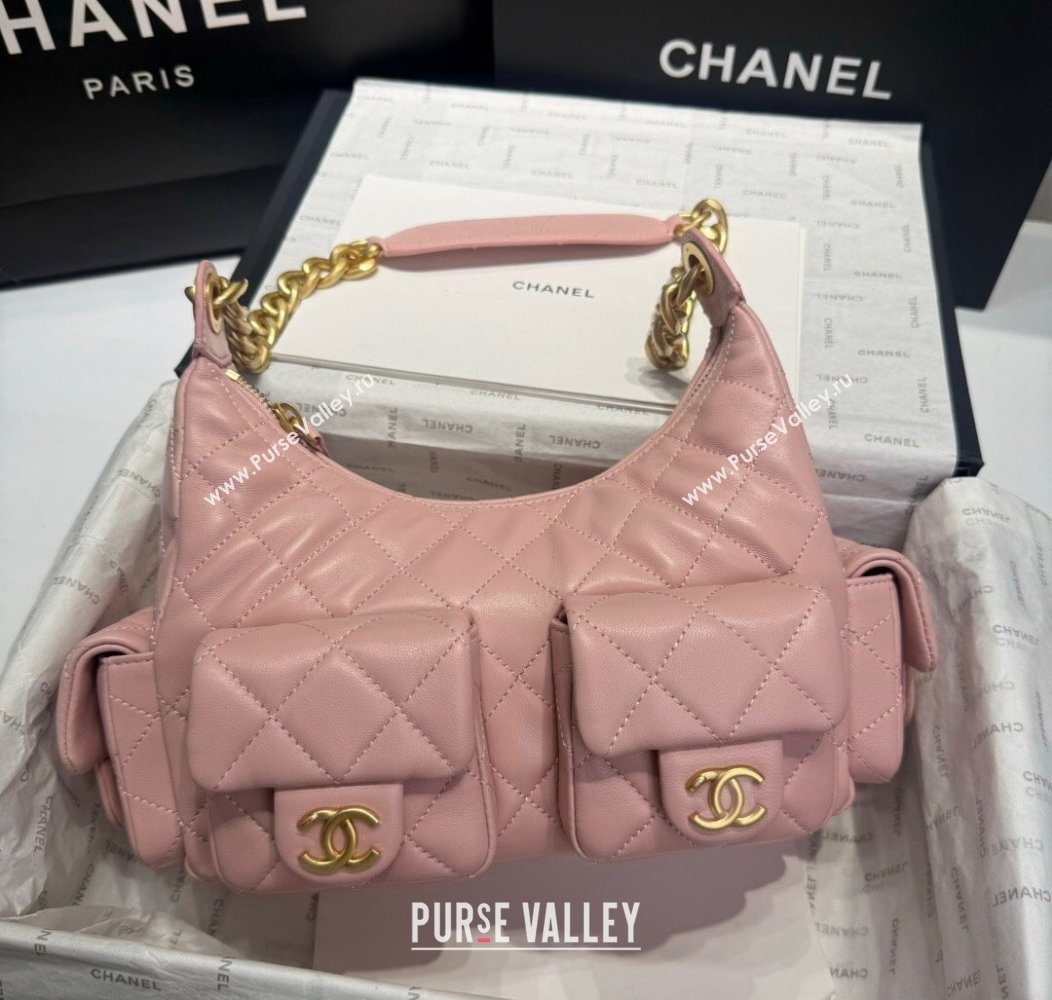 Chanel Shiny Lambskin Large Hobo Bag AS5339 Light Pink 2024 1206 (yezi-241206007)