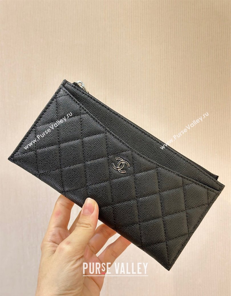 Chanel Grained Calfskin Bill Holder Pouch Black/Silver 2024 A84107 (SSZ-241206049)