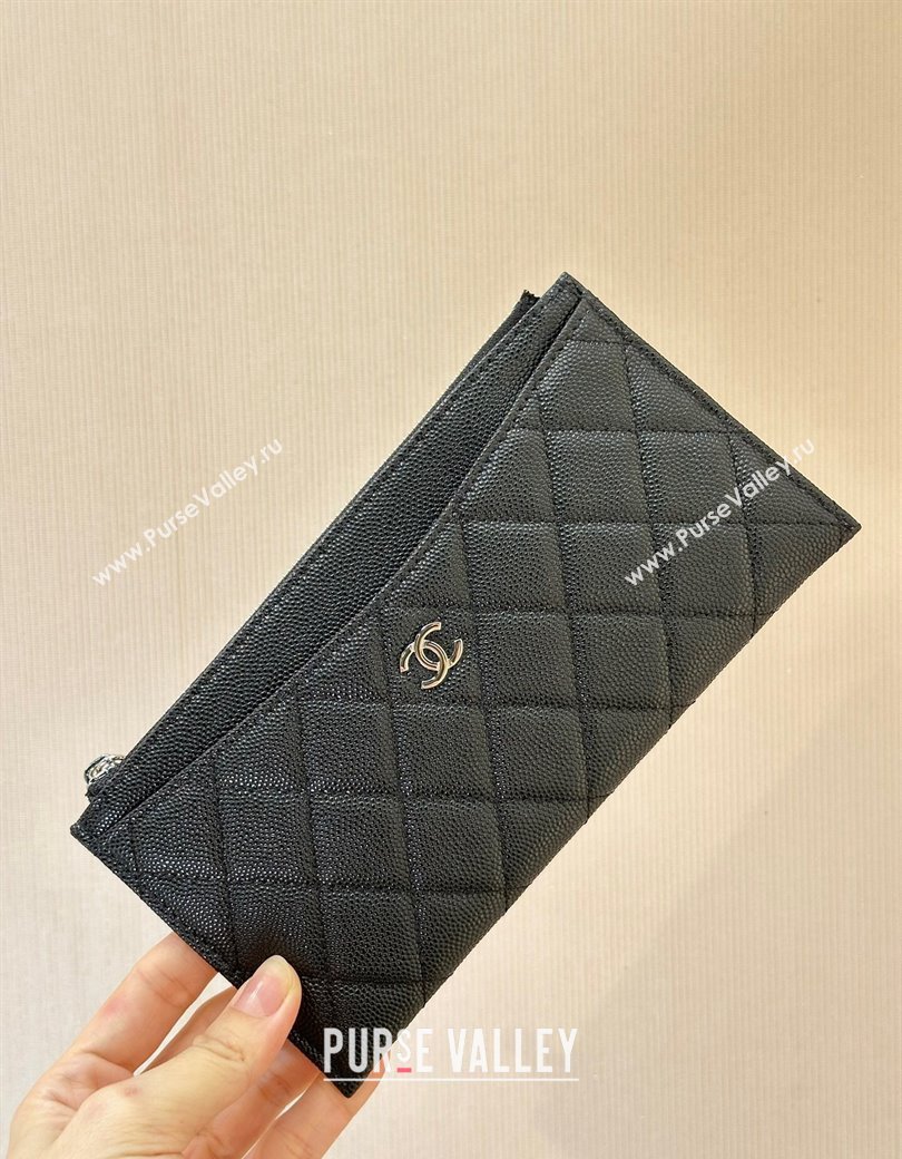 Chanel Grained Calfskin Bill Holder Pouch Black/Silver 2024 A84107 (SSZ-241206049)