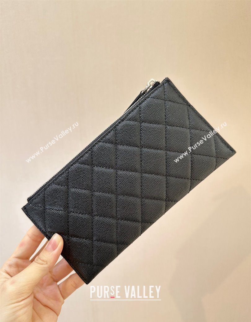 Chanel Grained Calfskin Bill Holder Pouch Black/Silver 2024 A84107 (SSZ-241206049)