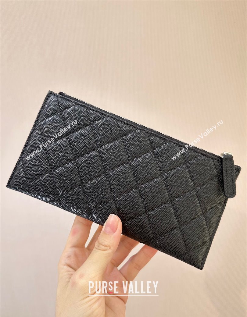 Chanel Grained Calfskin Bill Holder Pouch Black/Silver 2024 A84107 (SSZ-241206049)