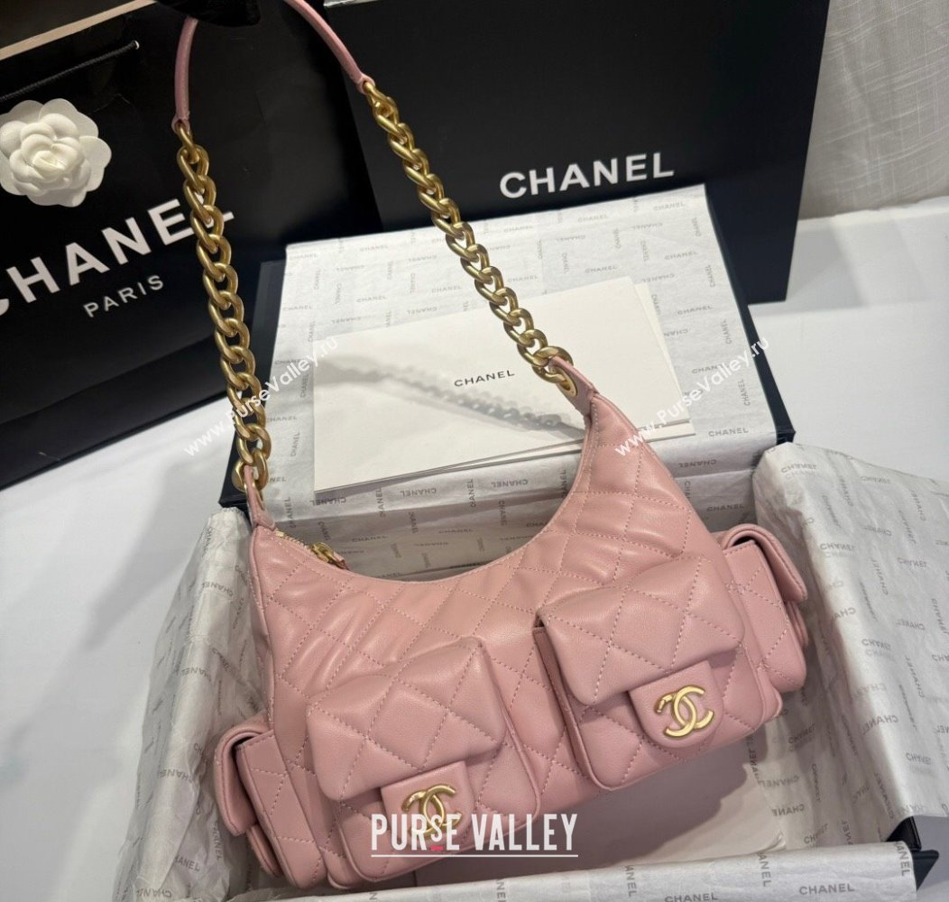 Chanel Shiny Lambskin Large Hobo Bag AS5339 Light Pink 2024 1206 (yezi-241206007)