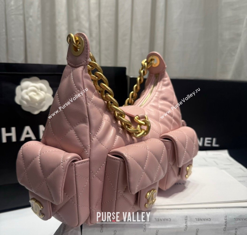 Chanel Shiny Lambskin Large Hobo Bag AS5339 Light Pink 2024 1206 (yezi-241206007)