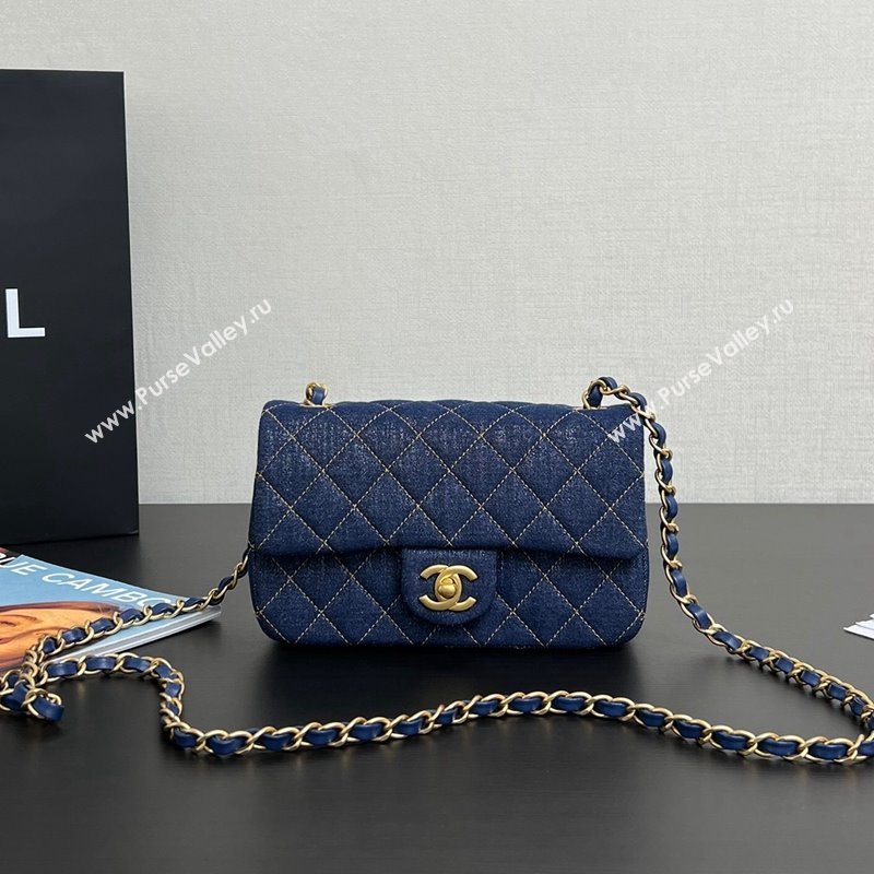 Chanel Quilted Denim Classic Mini Flap bag A01116 Dark Blue 2024 1206 (yezi-241206020)