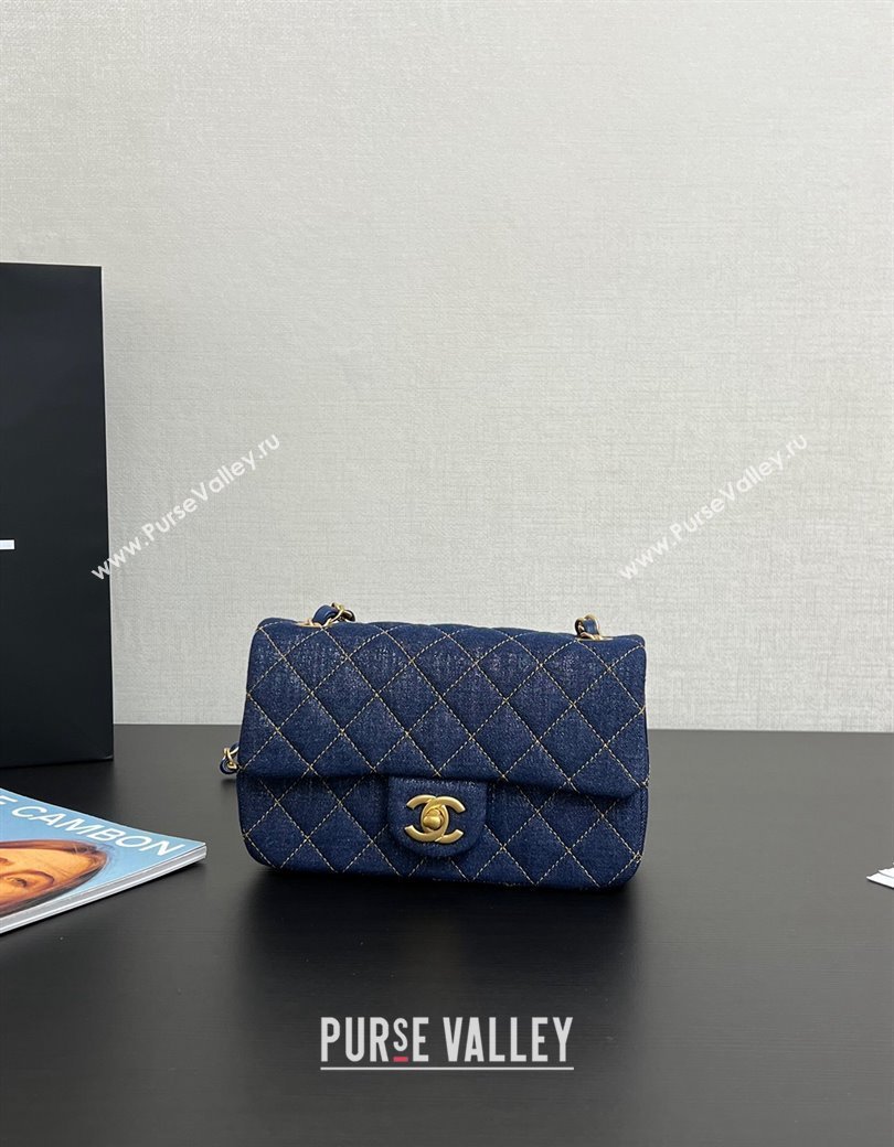 Chanel Quilted Denim Classic Mini Flap bag A01116 Dark Blue 2024 1206 (yezi-241206020)